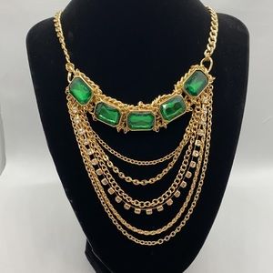 Green & Gold Chain Statement Necklace